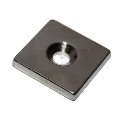 Quadermagnet 20x20x3 mm N45 Nickel mit Senkung